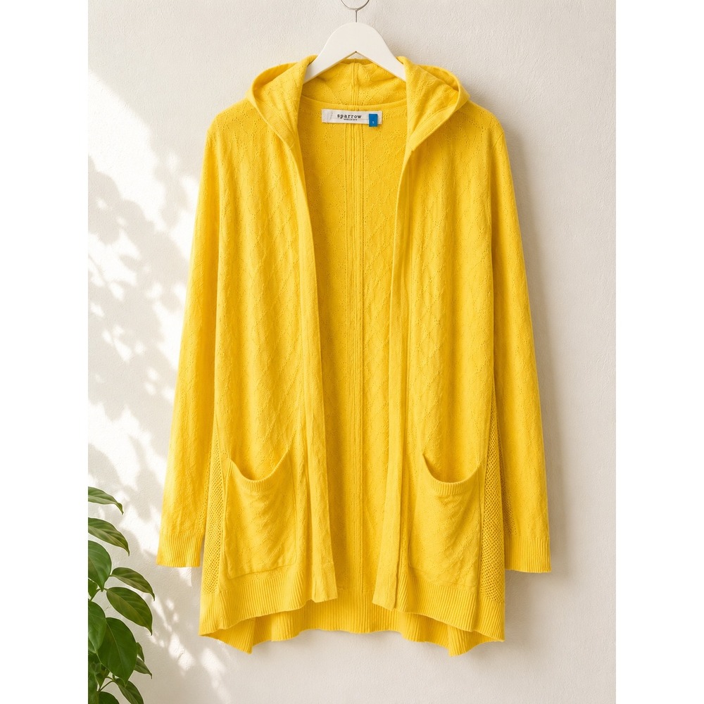 Sparrow‎ Anthropologie Yellow Linen Cotton Pointelle Hooded Oversized Cardigan S